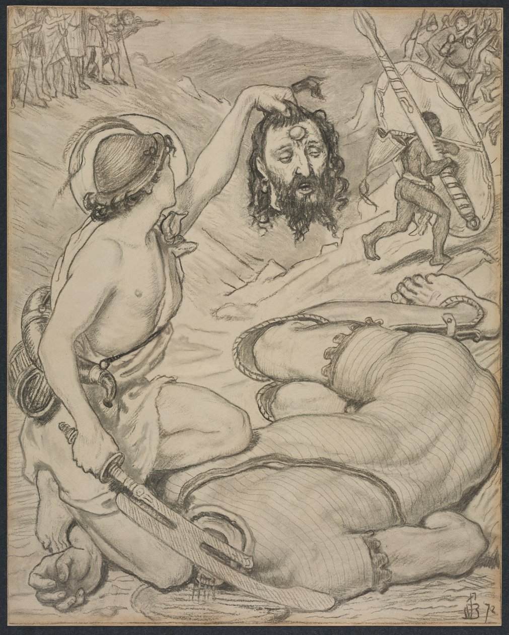 David a Goliath, Cartoon for Stained Glass Window na Jesus College, Cambridge, 1872. od Ford Madox Brown