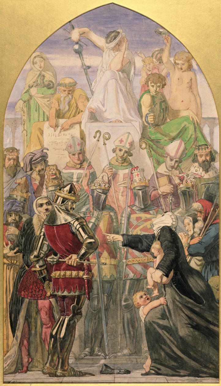 The Spirit of Justice -tutkimus (kynä, akvarelli ja vartaloväri paperille) od Ford Madox Brown