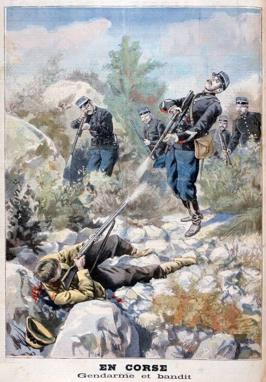 Přestřelka mezi banditou a četnictvem, Korsika, 1898 od Fortuné Méaulle