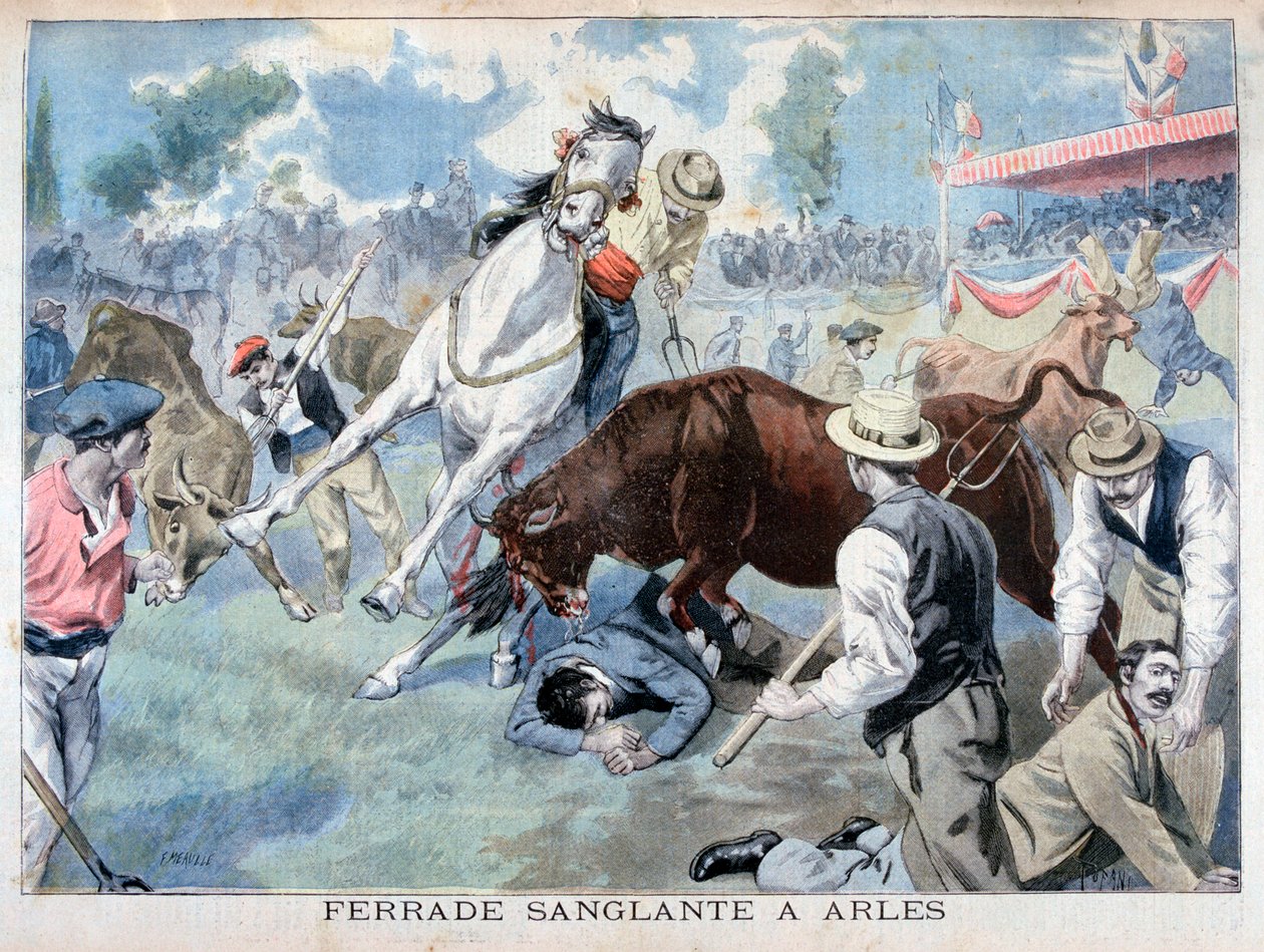 Incident býčích zápasů, Arles, Francie, 1898 od Fortuné Méaulle