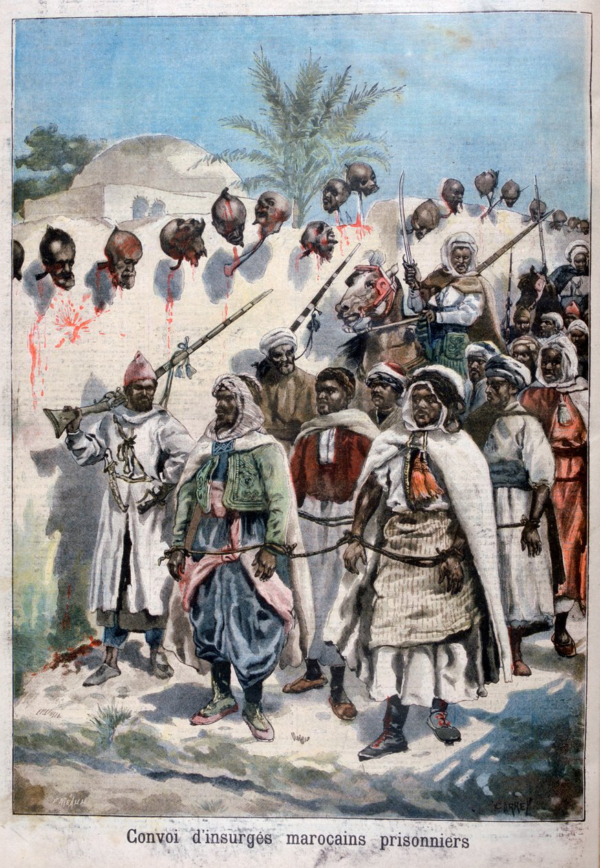 Sloupec povstaleckých Maročanů zajatých v Tadla armádou sultána Abdul-Hafize, 1897. od Fortuné Méaulle