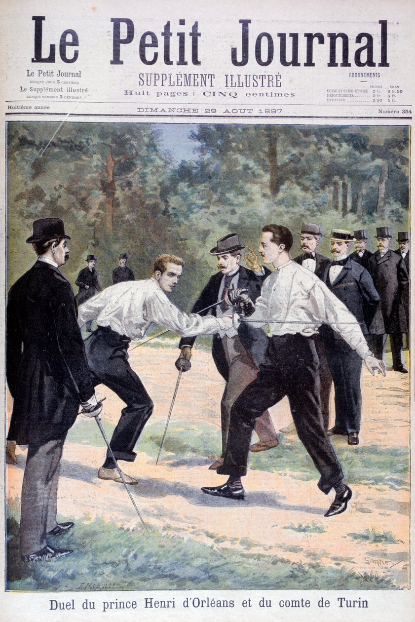 Duel mezi princem Henrim dOrleans a Comte de Turin, 1897 od Fortuné Méaulle
