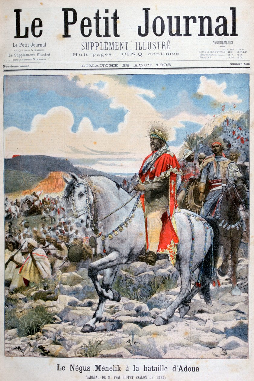 Negus z Etiopie, Menelik II, v bitvě u Adoua, 1898 od Fortuné Méaulle