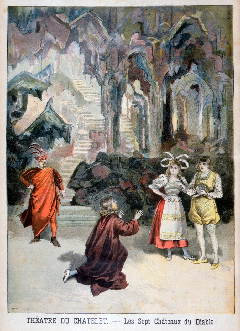 Představení Sedmi ďáblových hradů, Theater du Chatelet, Paříž, 1896 od Fortuné Méaulle
