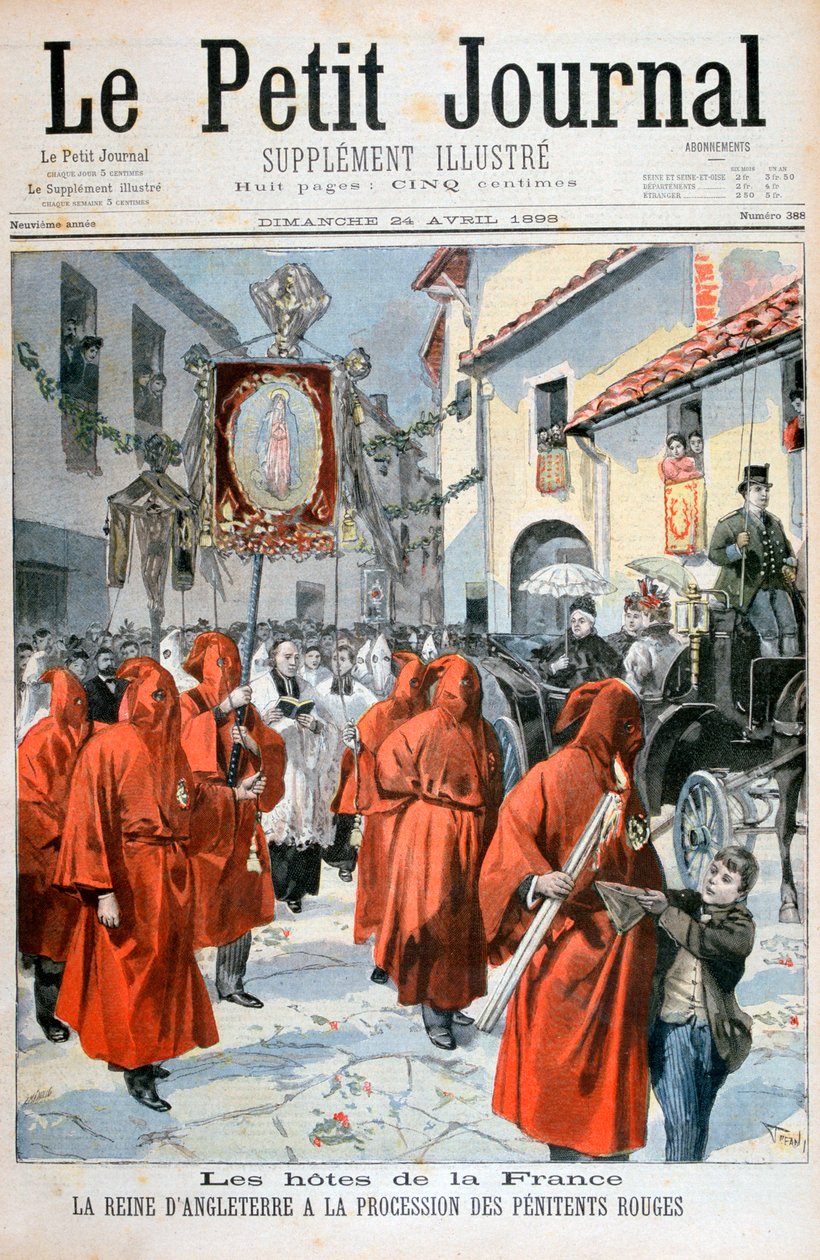 Královna Viktorie při sledování průvodu rudých kajícníků, 1898. od Fortuné Méaulle