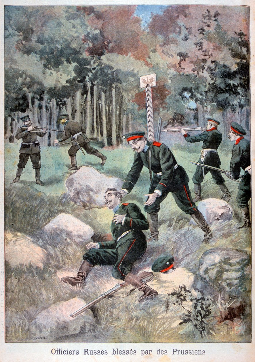 Ruský důstojník zraněn Prusy, ruská hranice, 1898 od Fortuné Méaulle