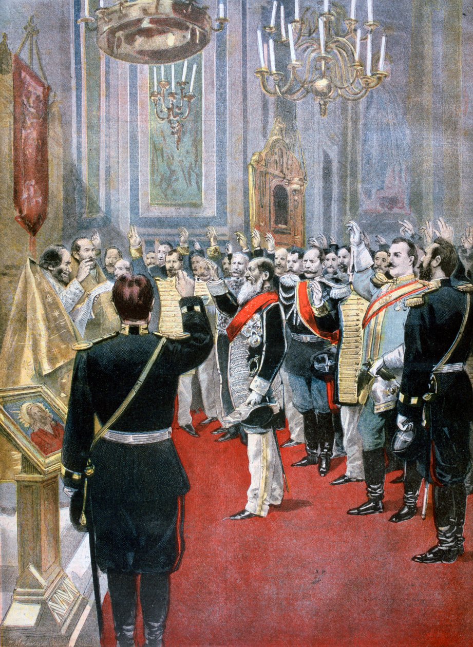 Přísaha věrnosti caru Mikuláši II., ruský kostel v Paříži, 1894 od Fortuné Méaulle