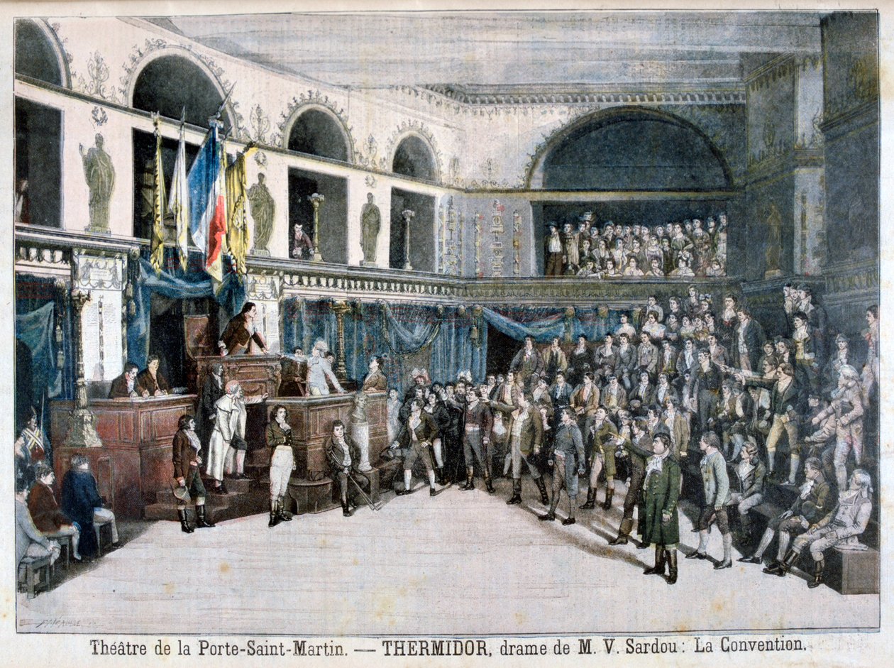 Konvence, scéna z Thermidoru, v Theatre de la Porte Saint-Martin, Paříž, 1896 od Fortuné Méaulle
