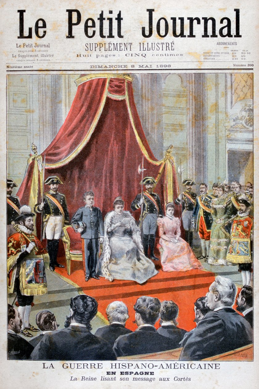 Španělská královna s projevem, španělsko-americká válka, 1898 od Fortuné Méaulle