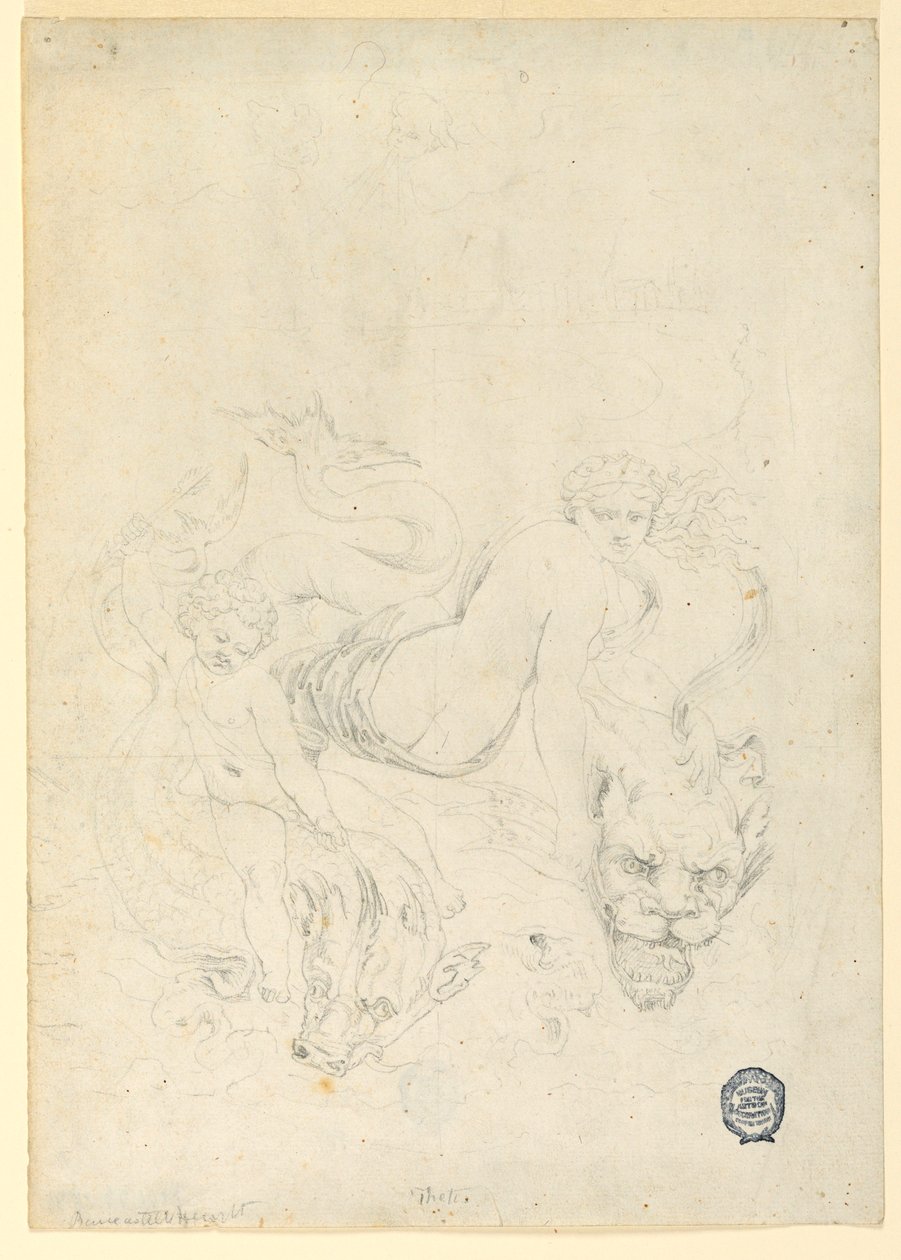 Kresba, Thetis a Amor na rybách, asi 1820 od Fortunato Duranti
