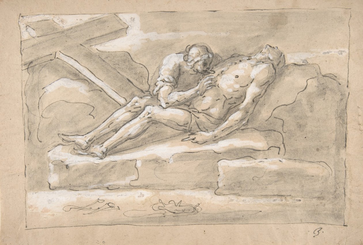 Mrtvý Kristus oplakaný Magdalenou, která uctívá jeho boční ránu., 1787-1863. od Fortunato Duranti
