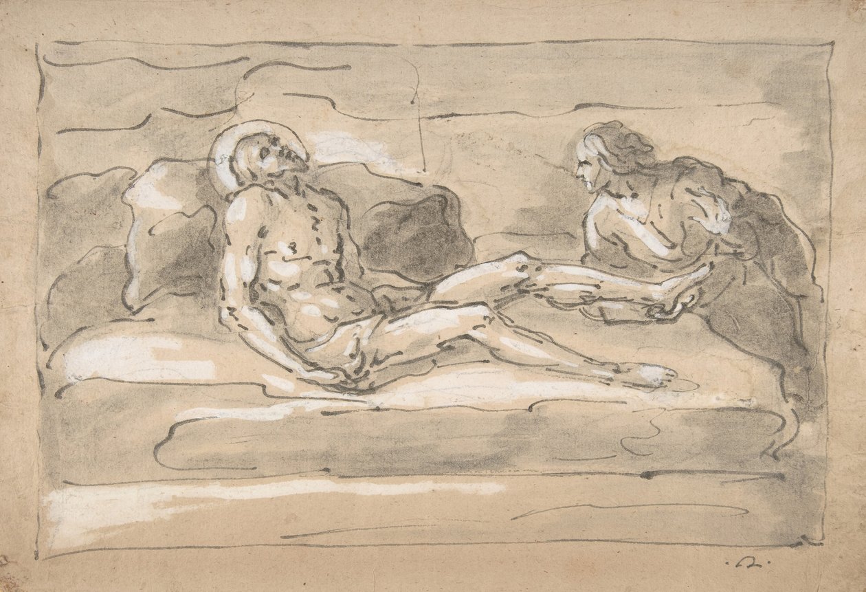 Mrtvý Kristus oplakaný Magdalenou, která uctívá rány na nohou, 1787-1863. od Fortunato Duranti