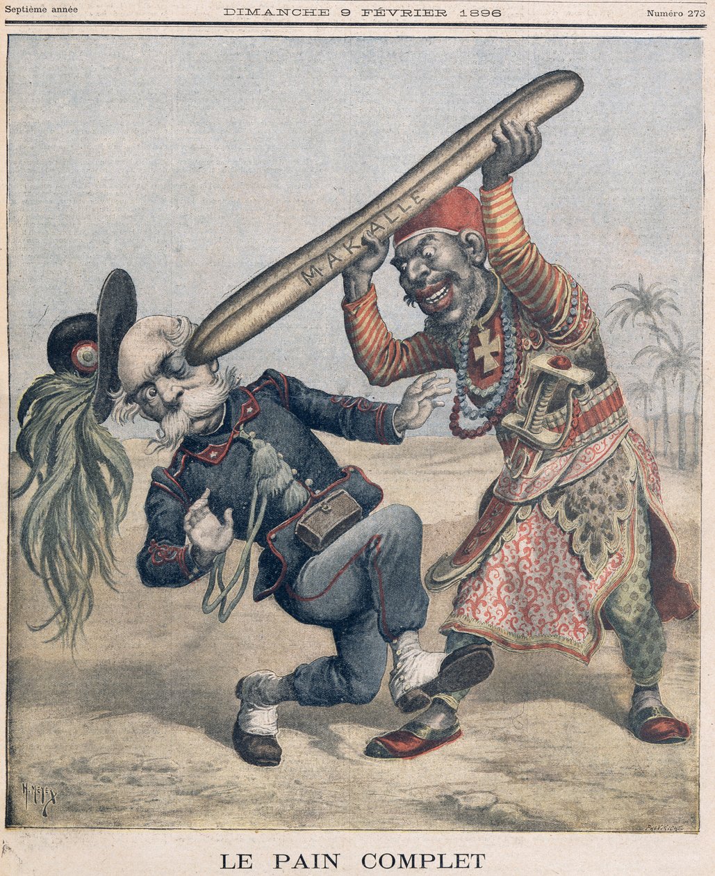 Karikatura Francesca Crispiho (1818-1901) a porážka italské invazní armády při obléhání Makalle v Etiopii. obálka 