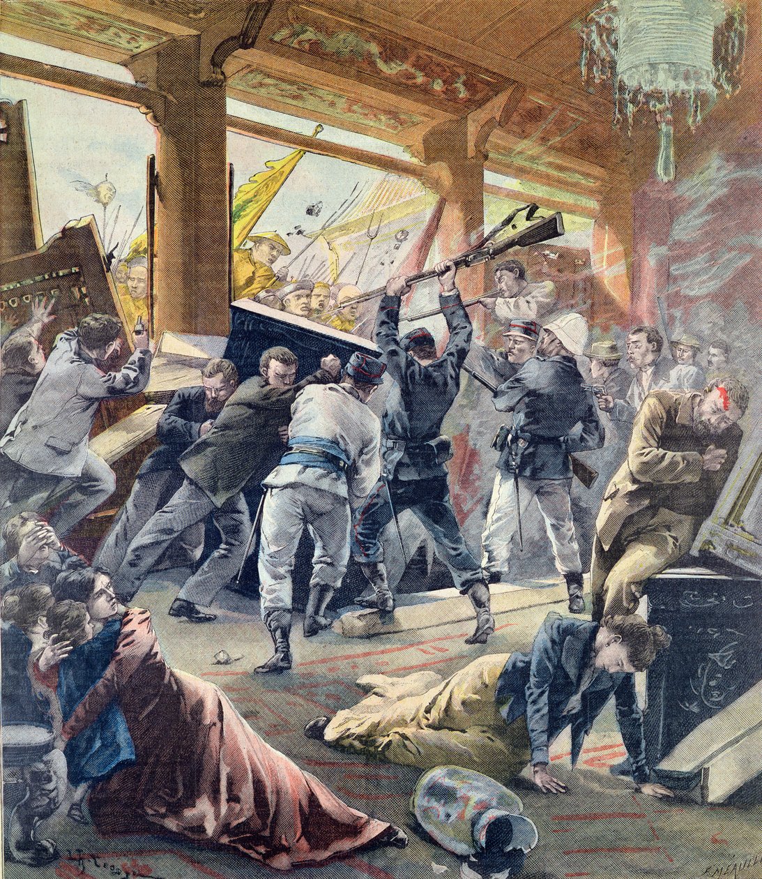 Evropské vyslanectví obležené čínskými rebely v Pekingu, z „Le Petit Parisien“ od Fortune Louis Meaulle