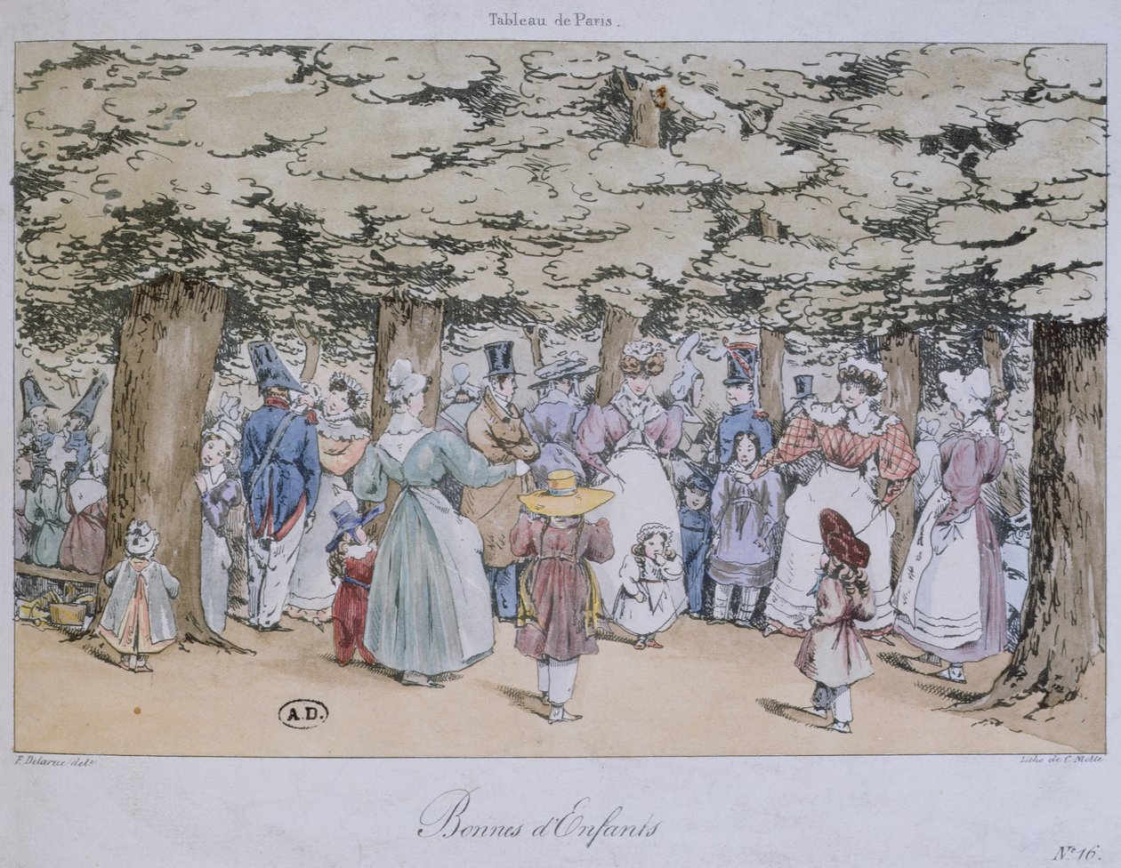 Děti a chůvy v parku, ze série Tableau de Paris, vyryl C. Motte, 1827 od Fortune Delarue