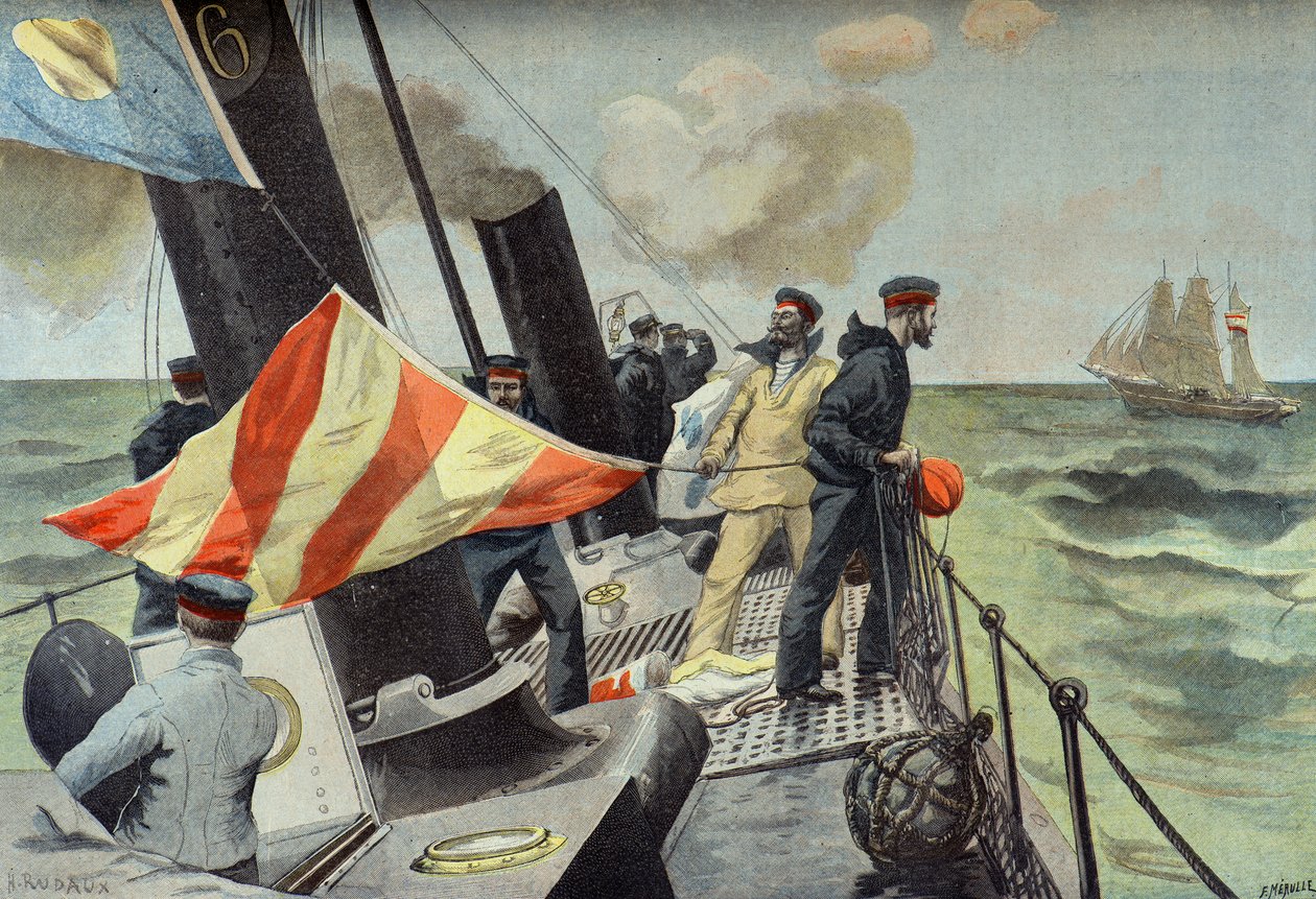 Zajetí španělské obchodní lodi, španělsko-americká válka v roce 1898 (rytina) od Fortune Louis Meaulle