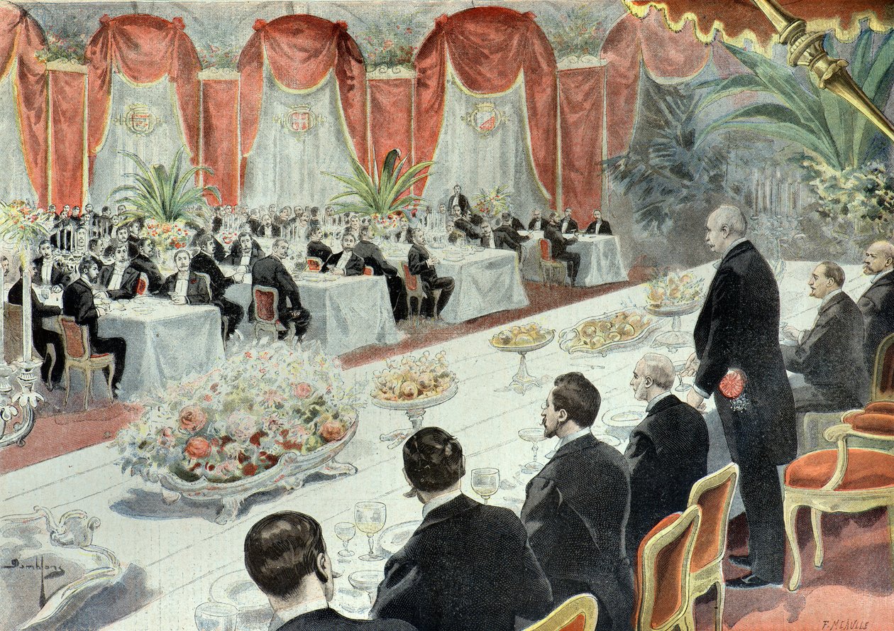 Večeře pro Felixe Faureho pořádaná zástupci obchodu a průmyslu v roce 1897 (Rytina) od Fortune Louis Meaulle