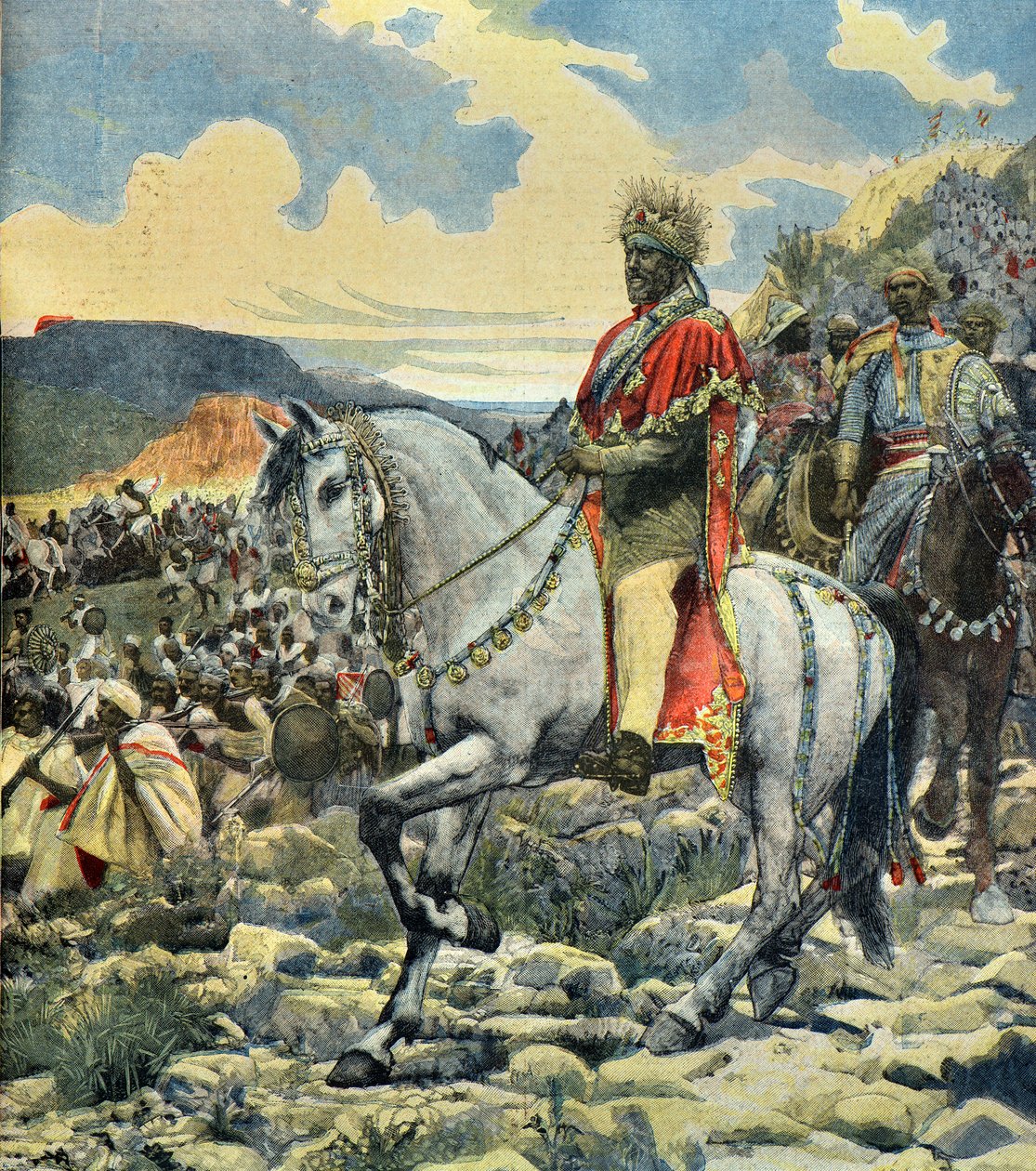 Jezdecký portrét krále Menelika 2 v bitvě u Adoua od Fortune Louis Meaulle