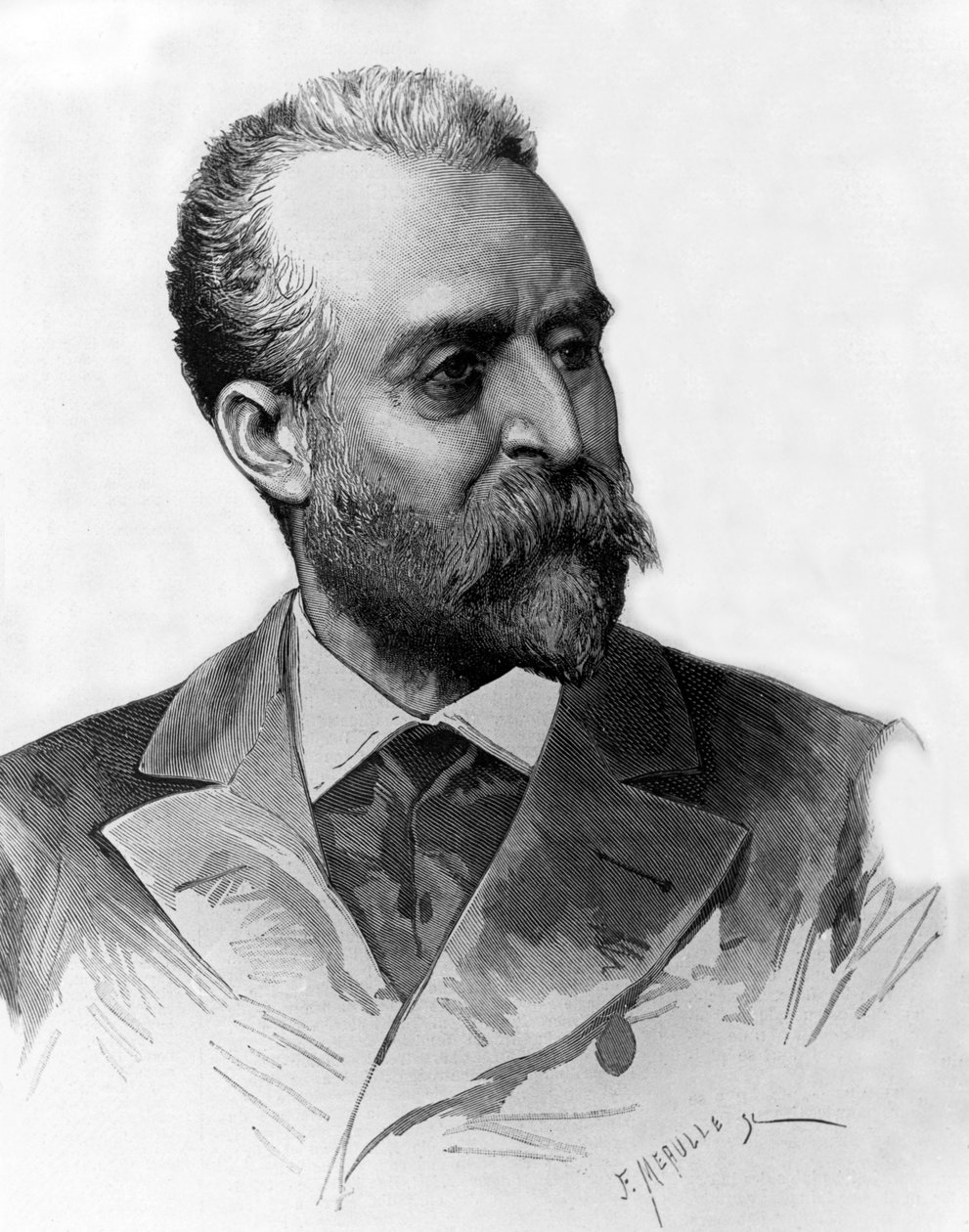 Jaume Ferran i Clua (1851-1929), španělský lékař, který léčil choleru v Madridu v roce 1885, rytina od Meaulla od Fortune Louis Meaulle