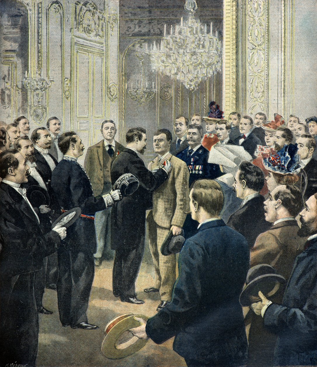 Louis Barthou vyznamenává kočího Georgese, zachránce bazaru de la charite , 1897 (Rytina) od Fortune Louis Meaulle