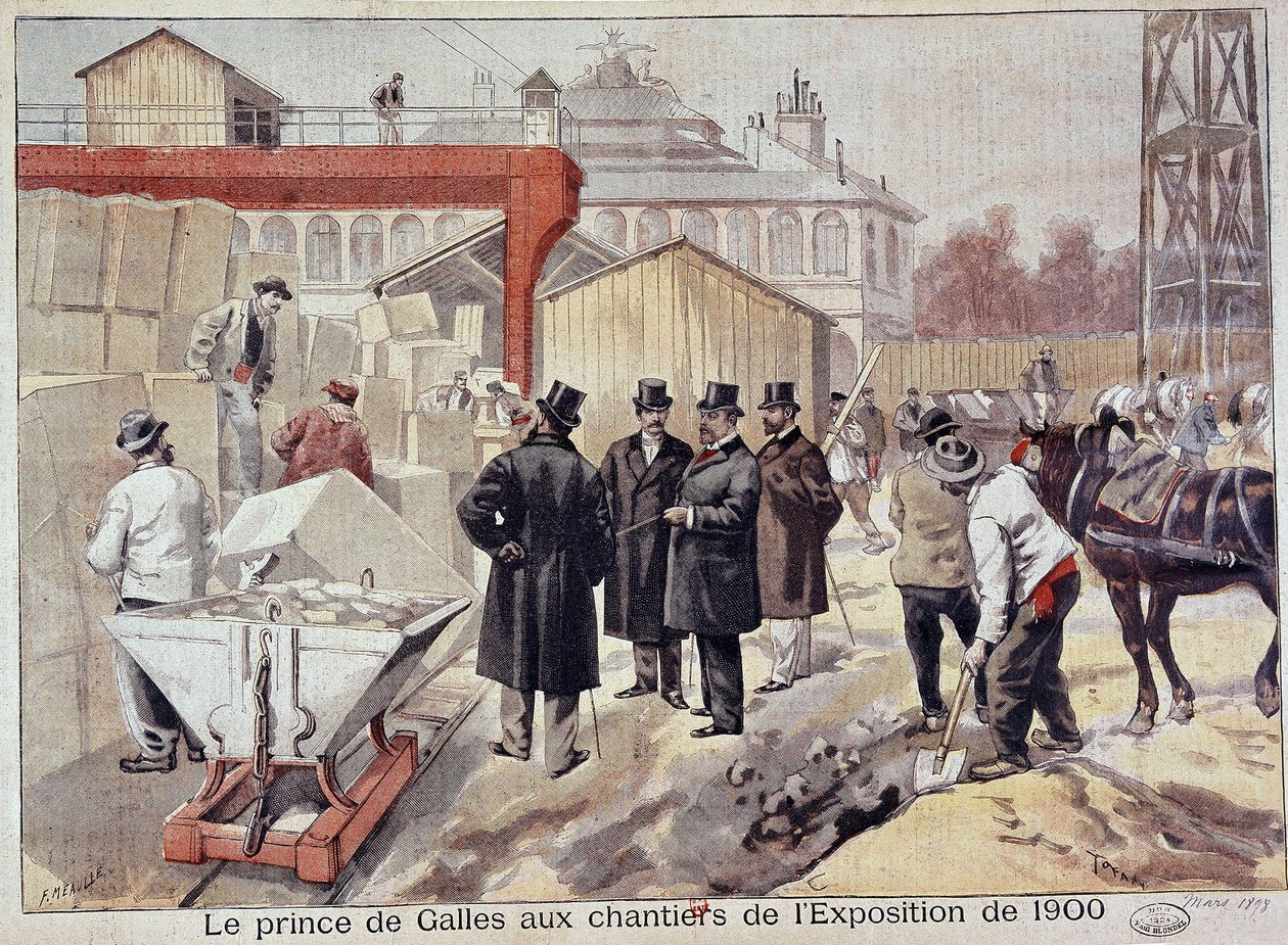 Princ z Walesu (Edward VII) na návštěvě stavenišť budoucí světové výstavy – v „The Petity Journal“ od Fortune Louis Meaulle
