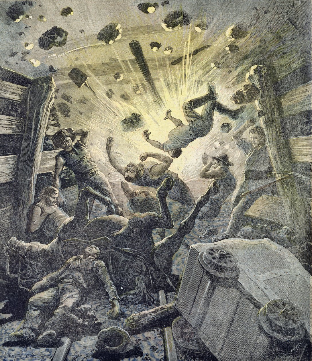 Výbuch plynu, ilustrace z ilustrované přílohy Le Petit Journal, 2. dubna 1892 od Fortune Louis Meaulle and Henri Meyer
