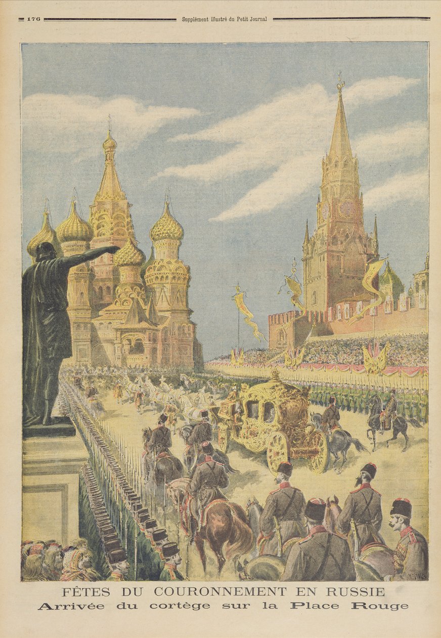 Korunovační slavnost cara Mikuláše II. (1894-1917) Příjezd korteže na Rudé náměstí, z "Le Petit Journal", 31. května 1896 od Fortune Louis Meaulle and Henri Meyer