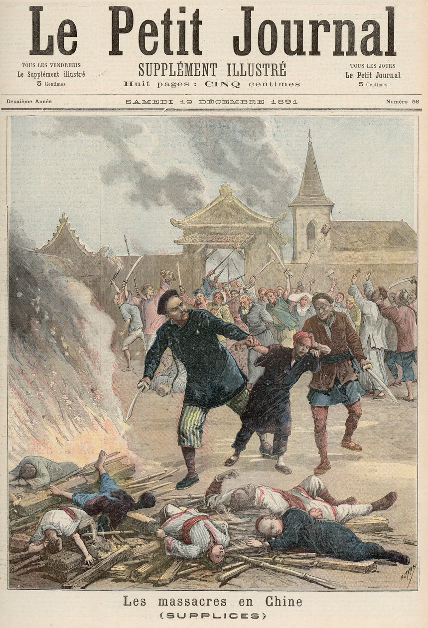 Masakr v Číně, z „Le Petit Journal“, 19. prosince 1891 (barevné lito) od Fortune Louis Meaulle and Henri Meyer