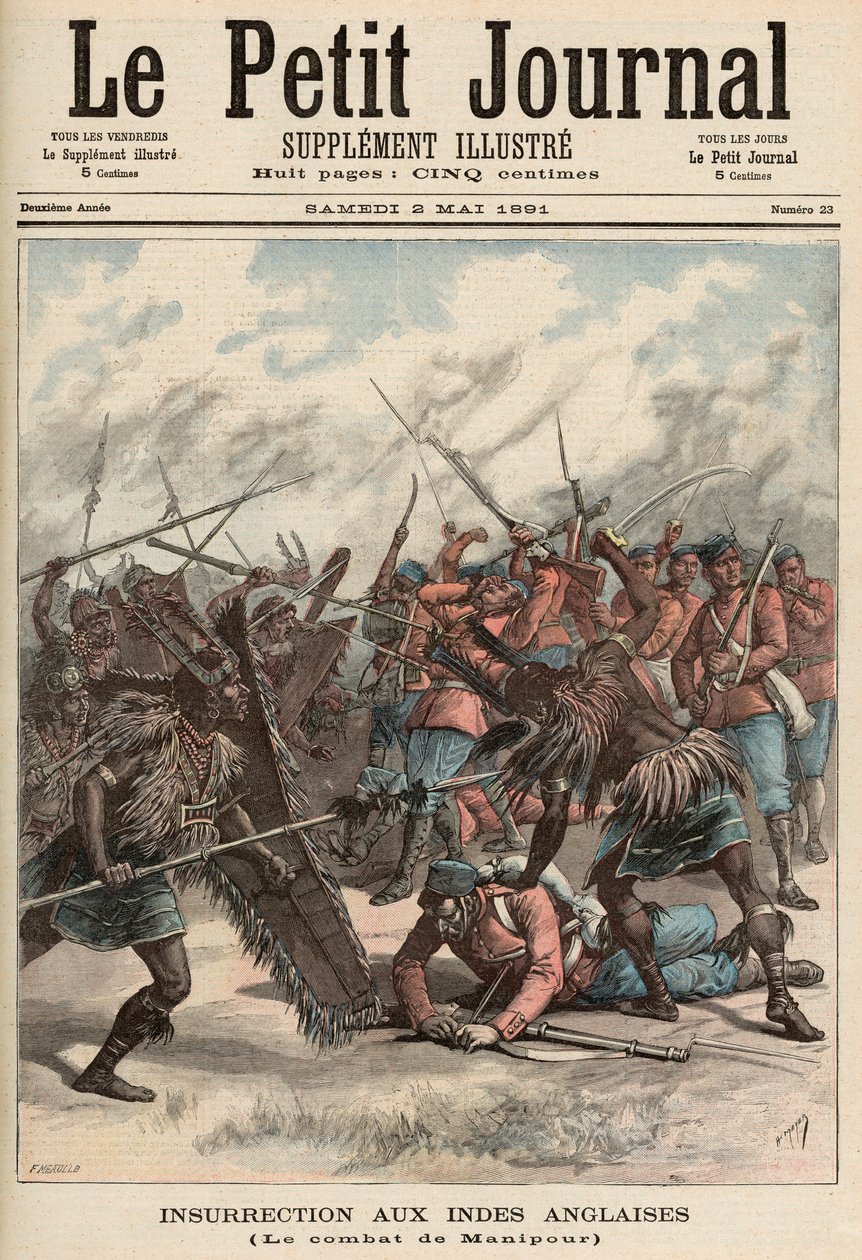 Bitva o Manipur, z „Le Petit Journal“, 2. května 1891 (barevná rytina) od Fortune Louis Meaulle and Henri Meyer
