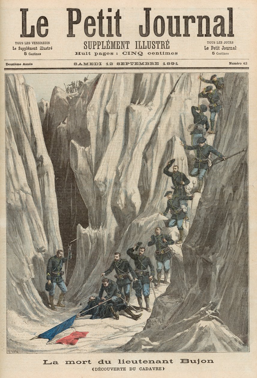 Smrt poručíka Bujona: Objev jeho těla, z „Le Petit Journal“, 12. září 1891 od Fortune Louis Meaulle and Henri Meyer