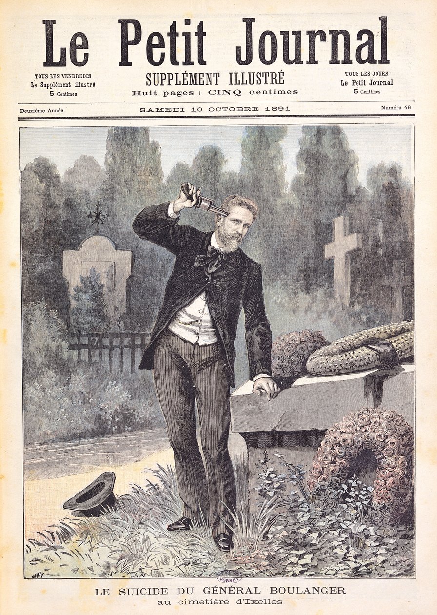 Sebevražda generála Georgese Ernesta Boulangera (1837-91) na hřbitově v Ixelles, z „Le Petit Journal“, 10. října 1891 od Fortune Louis Meaulle and Henri Meyer