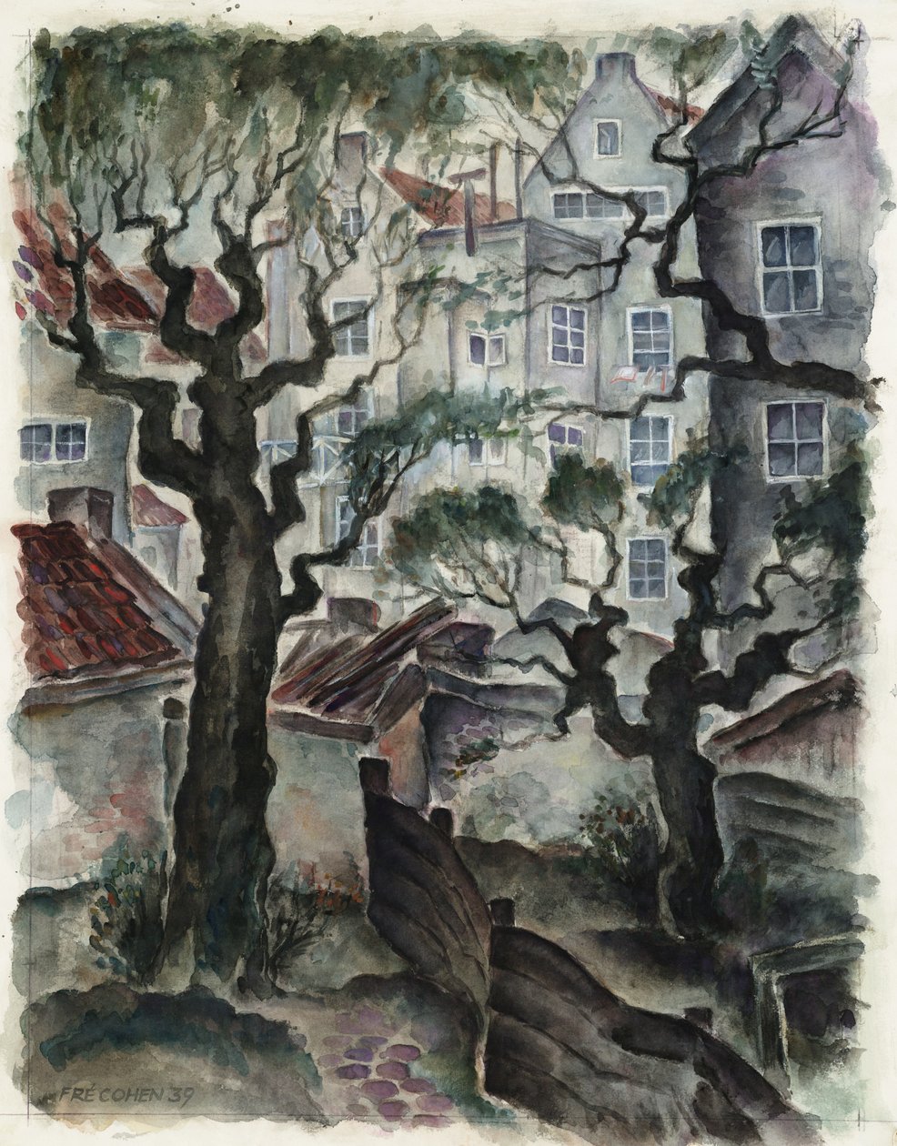 Fré Cohen 1939 kresba Nieuwe Herengracht Zadní strana domů od Fré Cohen