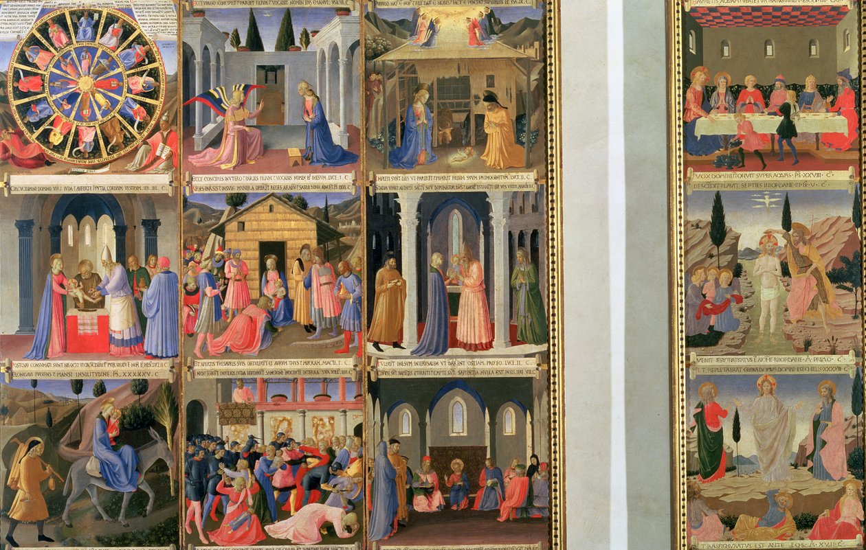 Výjevy ze života Krista, první a druhý panel ze stříbrné pokladnice Santissima Annunziata, asi 1450-53 (tempera na desce) od Fra Angelico