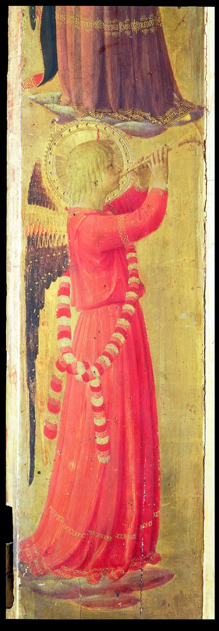 Anděl hrající na dýmku, z Triptychu Linaiuoli, 1433 (tempera na panelu) (detail) od Fra Angelico