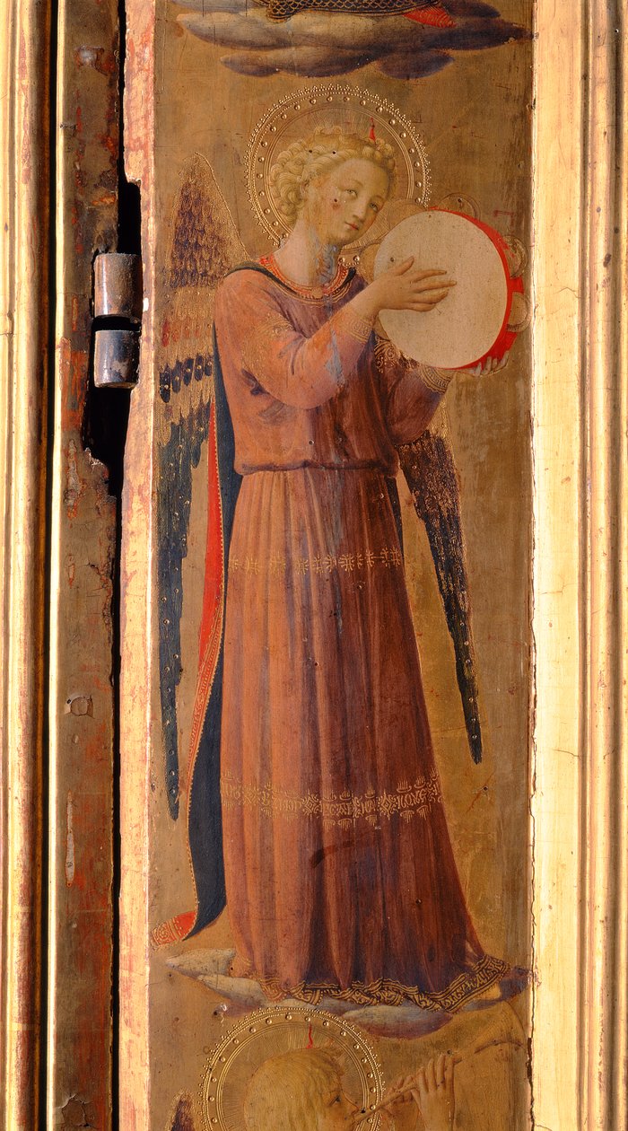 Anděl hrající na tamburínu, detail z triptychu Linaiuoli, 1433 (tempera na desce) od Fra Angelico
