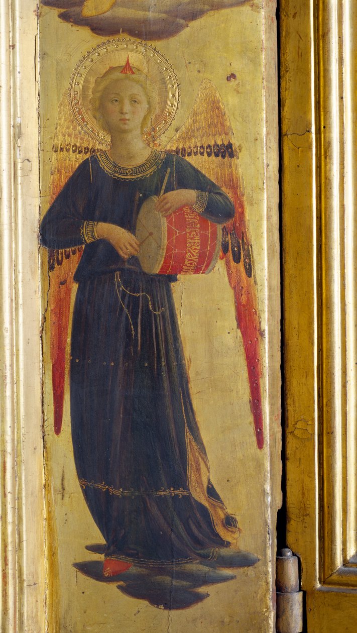 Anděl bije na buben, detail z Triptychu Linaivoli, 1433 (tempera na panelu) od Fra Angelico
