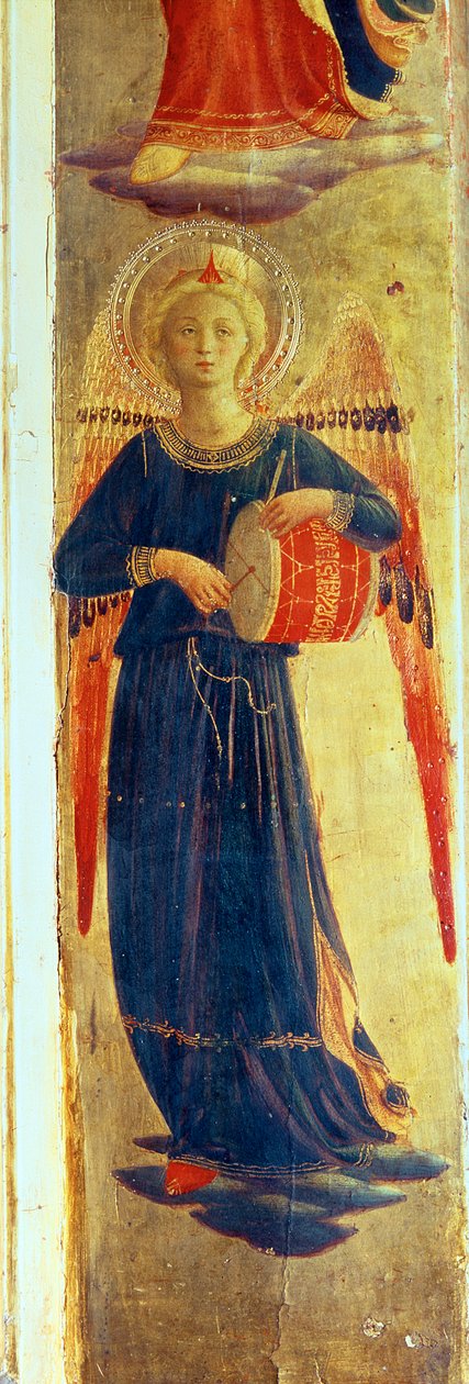 Anděl bije na buben z Triptychu Linaiuoli, 1433 tempera na detailu panelu 75621 od Fra Angelico
