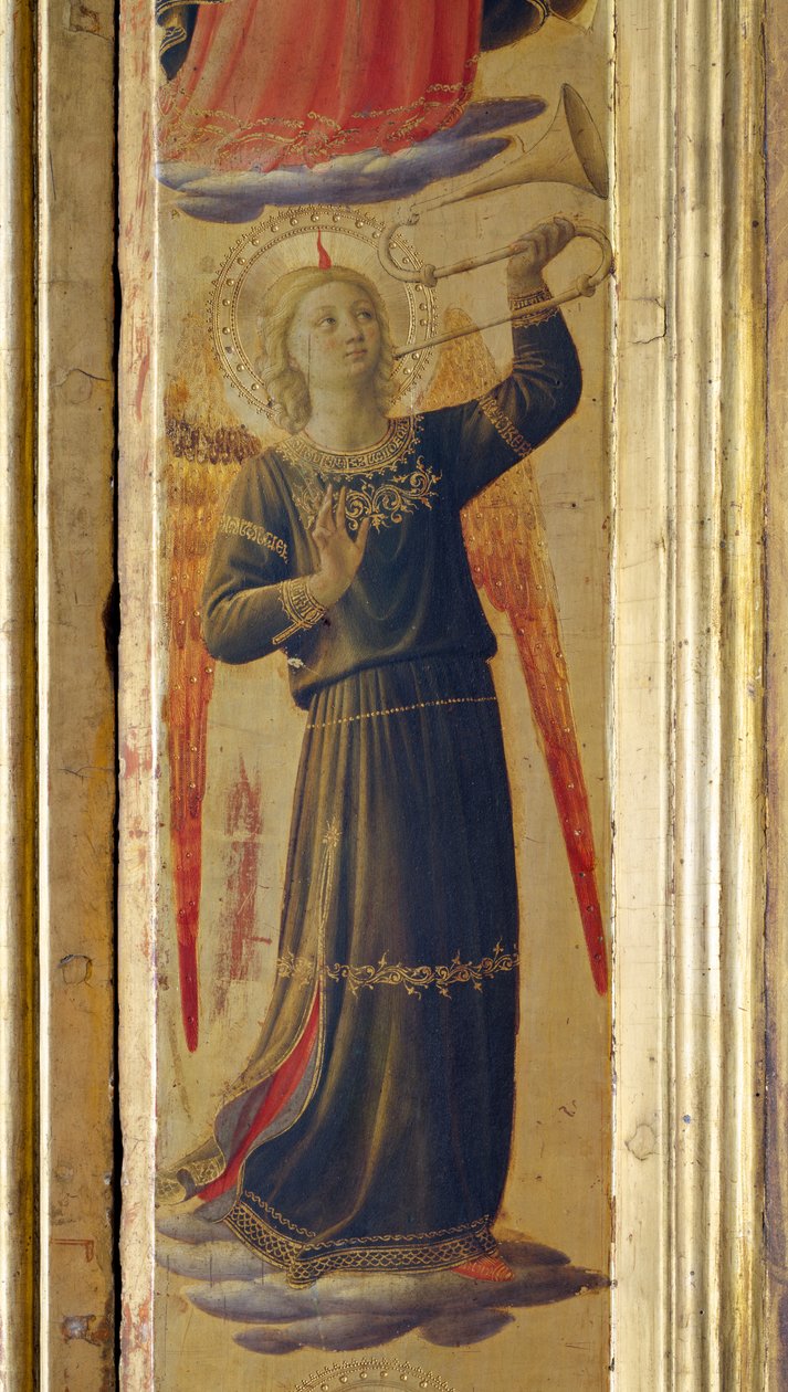 Anděl drží trubku, detail z Linaivoliho Triptychu, 1433 (tempera na panelu) od Fra Angelico