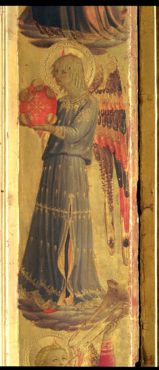 Anděl hrající na tamburínu, detail z Triptychu Linaivoli, 1433 (tempera na panelu) od Fra Angelico