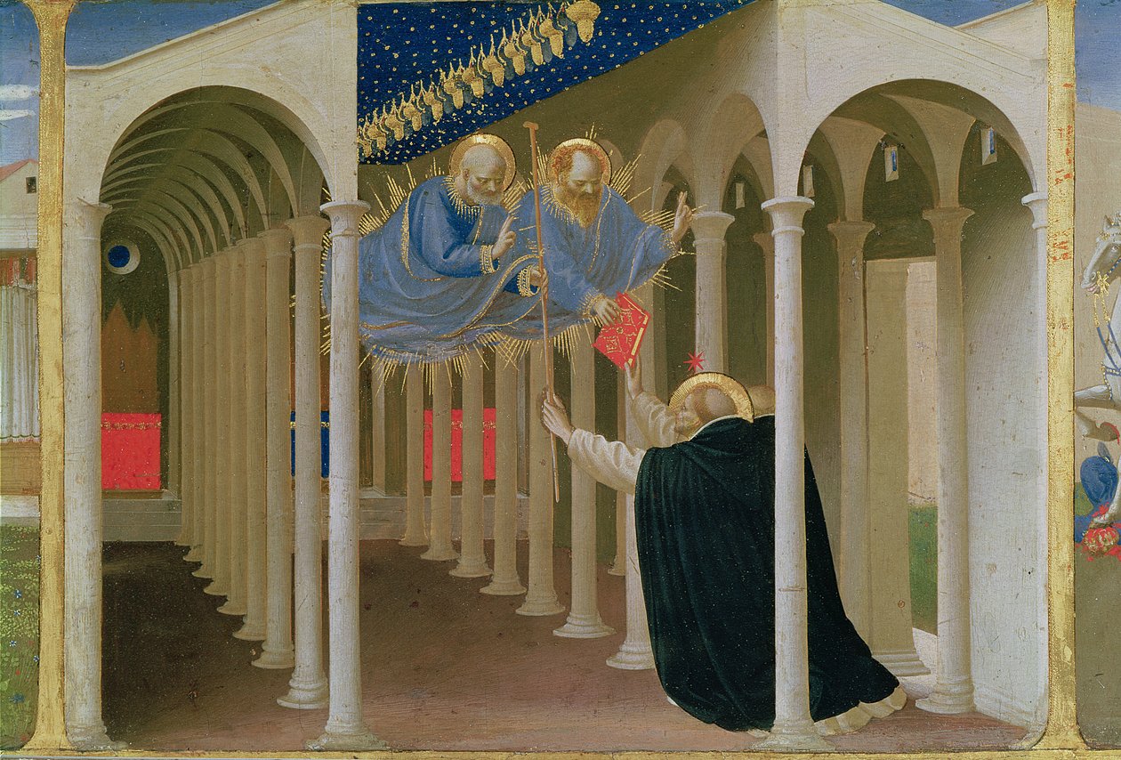 Zjevení SS. Petra a Pavla sv. Dominikovi, z panelu predely Korunovace Panny Marie, kolem 1430-32 (tempera na panelu) od Fra Angelico