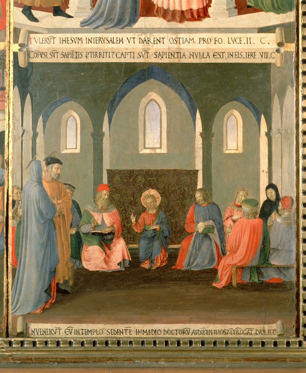 Kristus mezi lékaři, detail z panelu jedna ze Stříbrné pokladnice Santissima Annunziata, kolem 1450-53 (tempera na panelu) od Fra Angelico