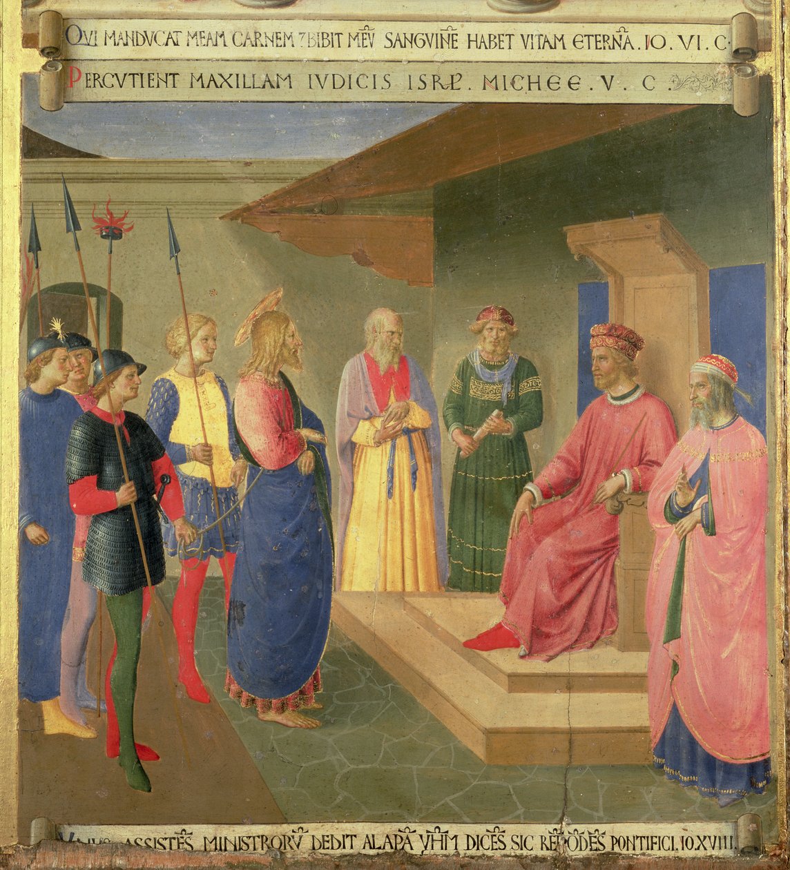 Kristus před Kaifášem, detail z panelu tři Stříbrného pokladu Santissima Annunziata, kolem 1450-53 (tempera na panelu) od Fra Angelico