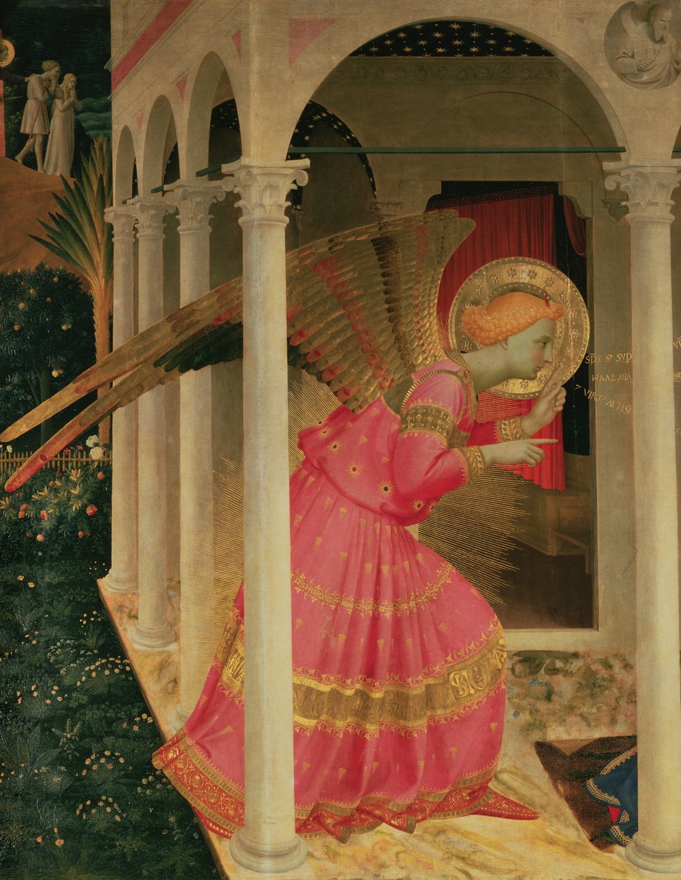 Detail ze Zvěstování zobrazující anděla Gabriela od Fra Angelico