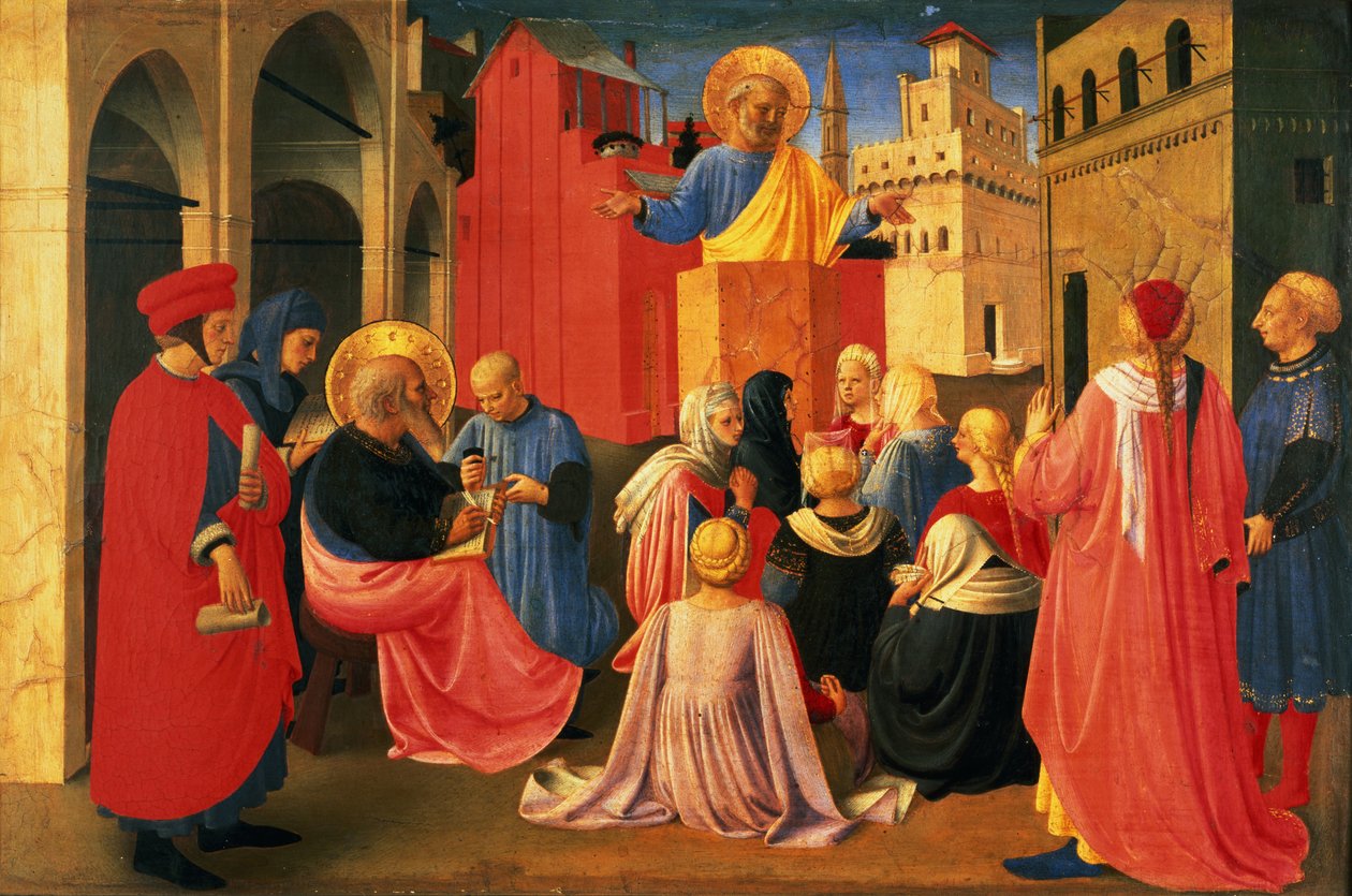 Detail z triptychu z Linaiuoli, predella zobrazující svatého Petra kázajícího, 1433 (tempera na desce) od Fra Angelico