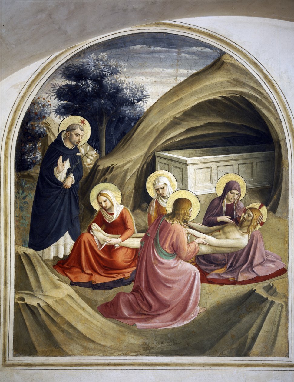 Oplakávání nad tělem Kristovým, se sv. Dominikem, 1442 od Fra Angelico