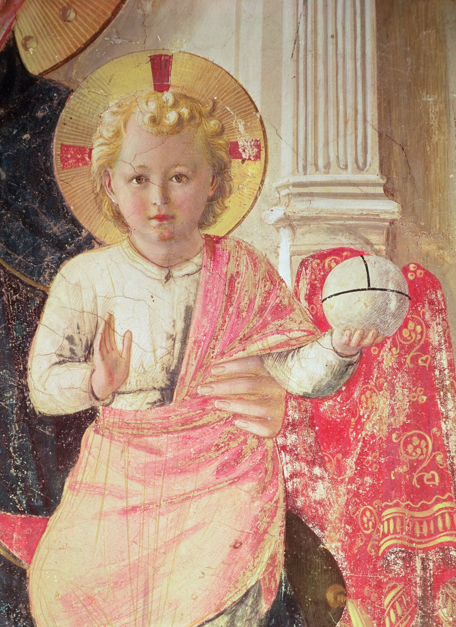 Madona ze stínu neboli Panna s dítětem mezi svatým Dominikem, Kosmou, Damienem, Markem, Janem Evangelistou, Tomášem Akvinským, Laurencem a Pierrem mučedníkem (zleva doprava) (detail nemluvně od Fra Angelico