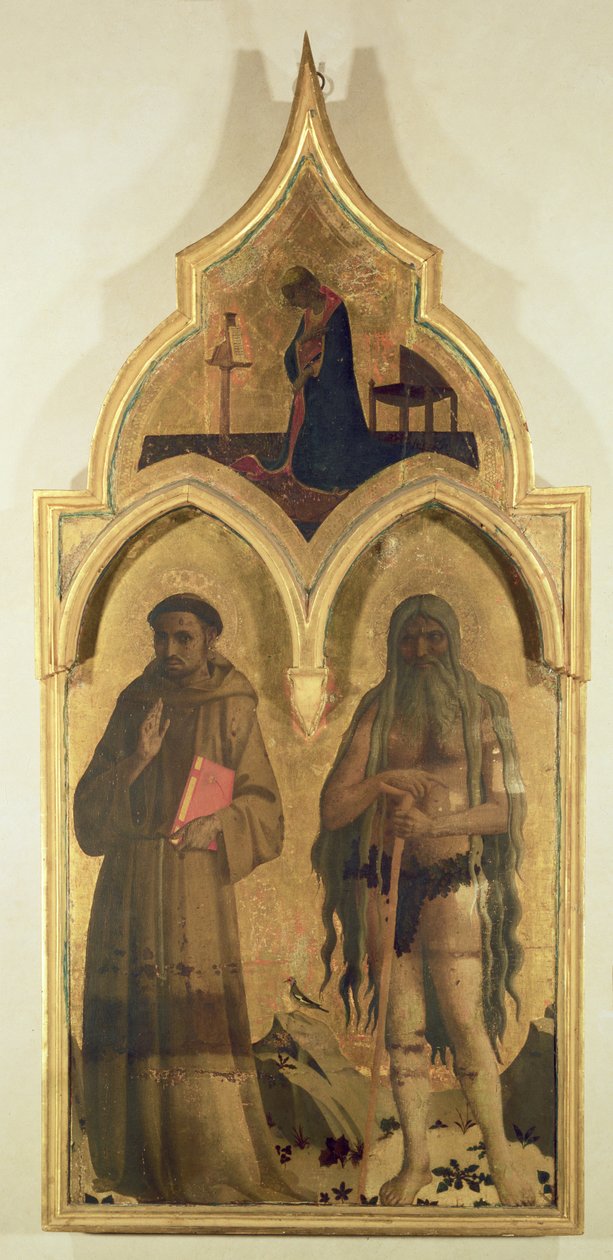 SS. František a Onuphrius, boční panel z Madony s dítětem se svatostánkem Nejsvětější Trojice, kolem 1430 (tempera na panelu) (viz také 94747-8) od Fra Angelico