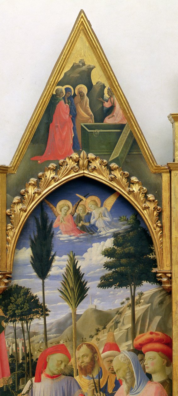 Oltář Santa Trinita, rám a vrcholy od Lorenza Monaca Piero di Giovanni cca 1370-1425 dokončeno cca 1434 tempera a zlato na panelu detail 43967 od Fra Angelico