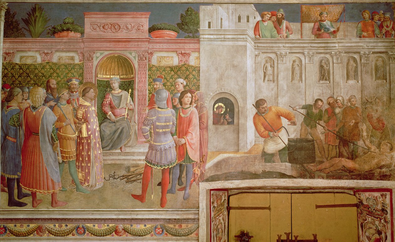 Vavřince před Deciem a mučednická smrt sv. Vavřince od Fra Angelico