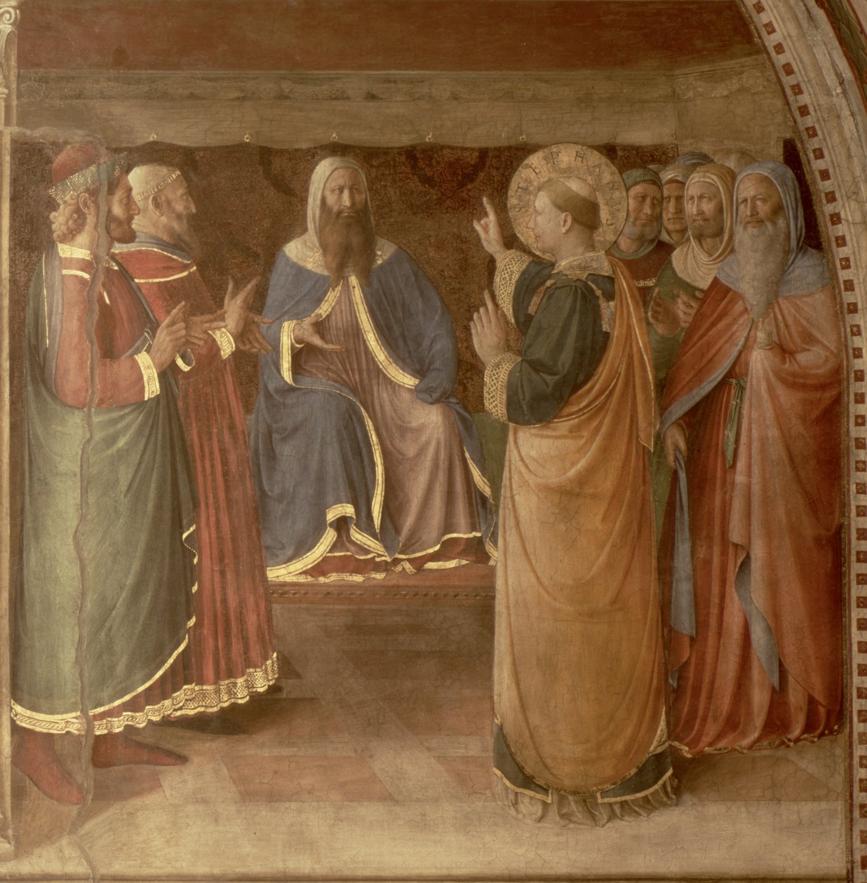 St.Stephen káže a St.Stephen promlouvá detail fresky koncilu z roku 29037 od Fra Angelico